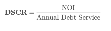 The formula for finding the debt service coverage ratio
